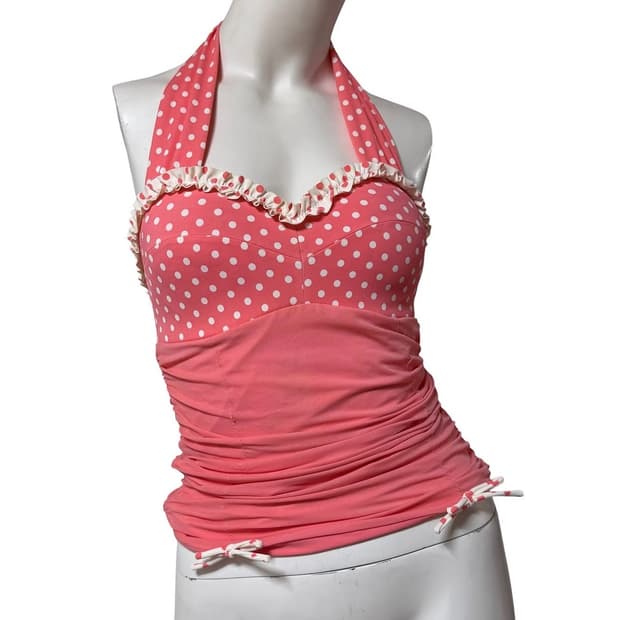 Vtg y2k 도트 홀터넥 슬리브리스