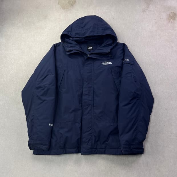 100 노스페이스 사이드로고 네이비 600 덕다운 패딩