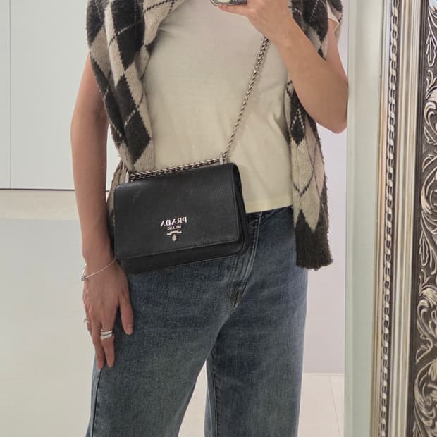 PRADA 프라다 정품 사피아노 카프스킨 은장 체인백 숄더백 크로스백