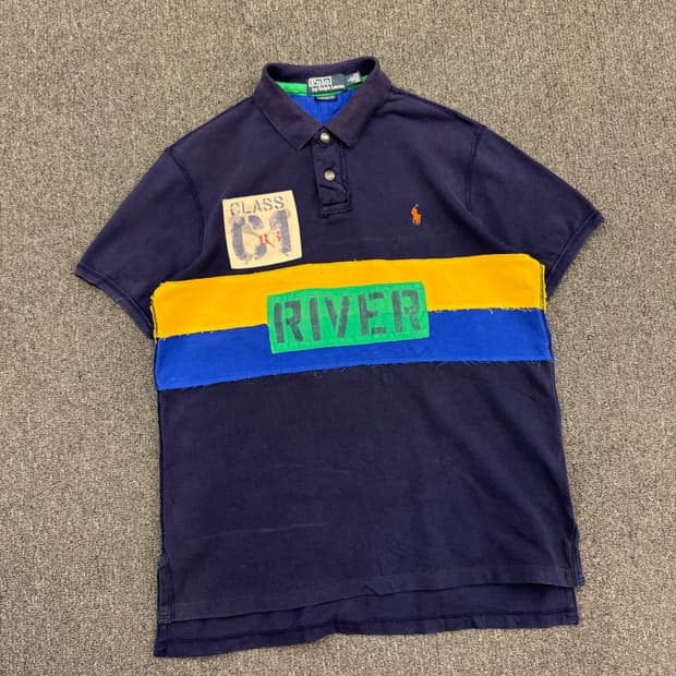 L)90’s 폴로 랄프로렌 빈티지 패치워크 럭비 반팔 티셔츠