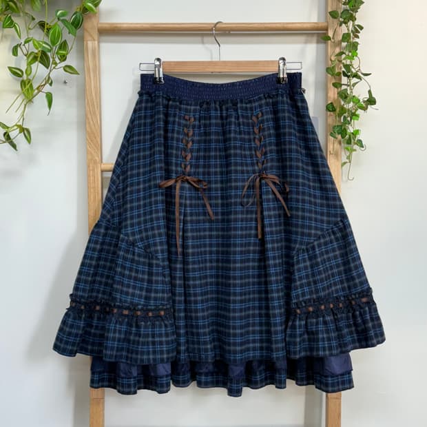 JPN/ 모리걸캉캉스커트 겨울치마 레이스업스커트 체크스커트
