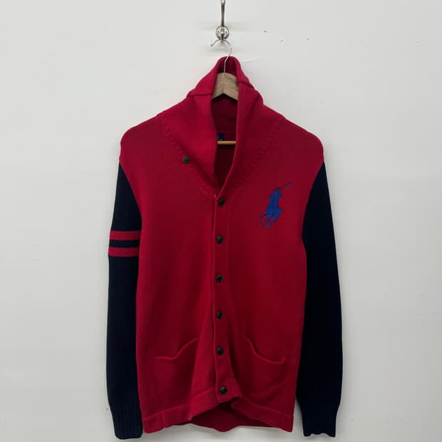 폴로 랄프로렌 빅포니 레드 네이비 가디건 니트 여/XL