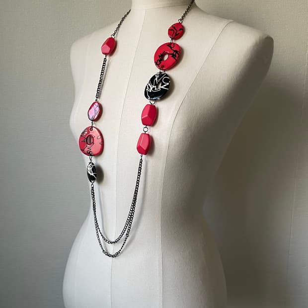 Black Red Big Charm Double Long Necklace