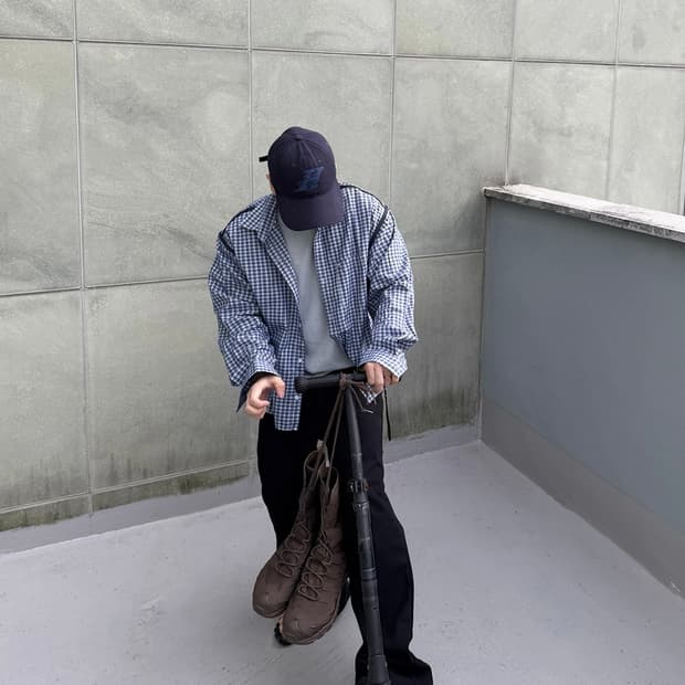 [F] haea 헤아 크롭 체크셔츠 블루