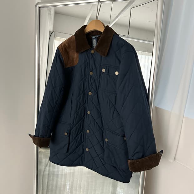 폴로 랄프로렌 캠튼 퀼팅 헌팅 자켓 코듀로이 스웨이드 타탄 체크 네이비