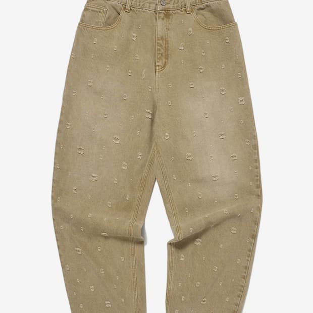 위켄더스 베이지 데님 데미지드 팬츠