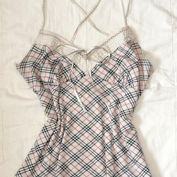 버버리 블루라벨 체크 나시 슬리브리스 로걀탑 히메갸루 오네갸루