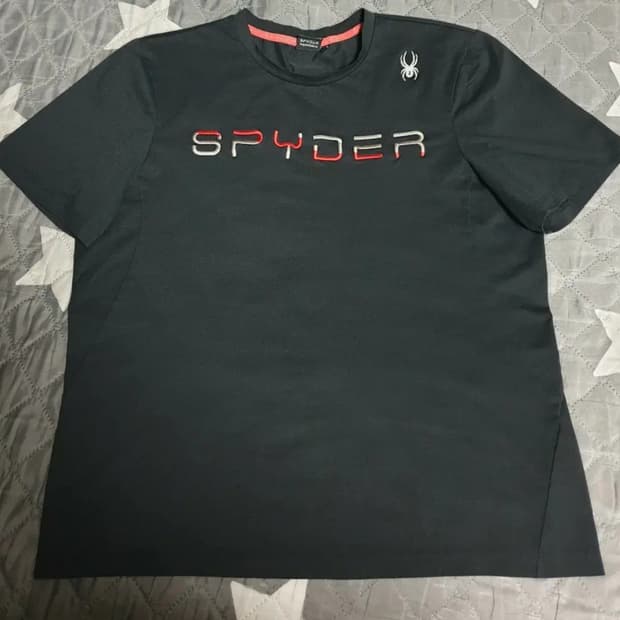 스파이더 기능성 레터링 자수 반팔티 블랙 (XL)