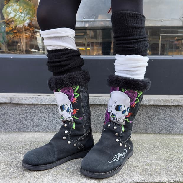 00s 레어 에드하디 스웨이드 스컬 타투 부츠