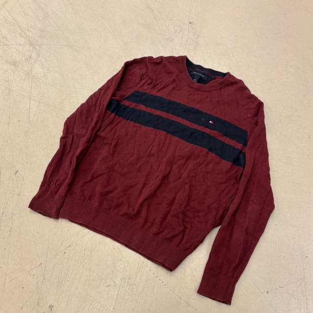 타미힐피거 버건디 스트라이프 니트