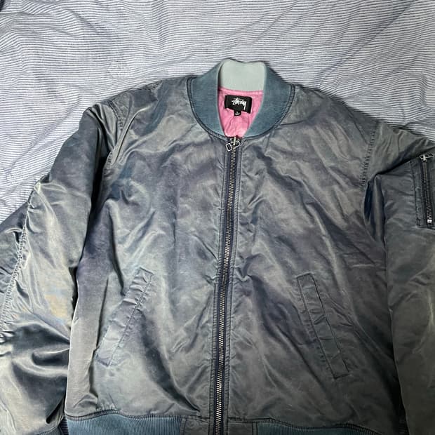 스투시 다이드 나일론 봄버 네이비 L