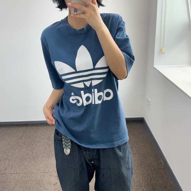 Adidas 아디다스 빅 파이어 로고 네이비 반팔