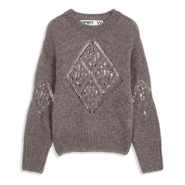 Open yy ALPACA ARGYLE POINTELLE PULLOVER