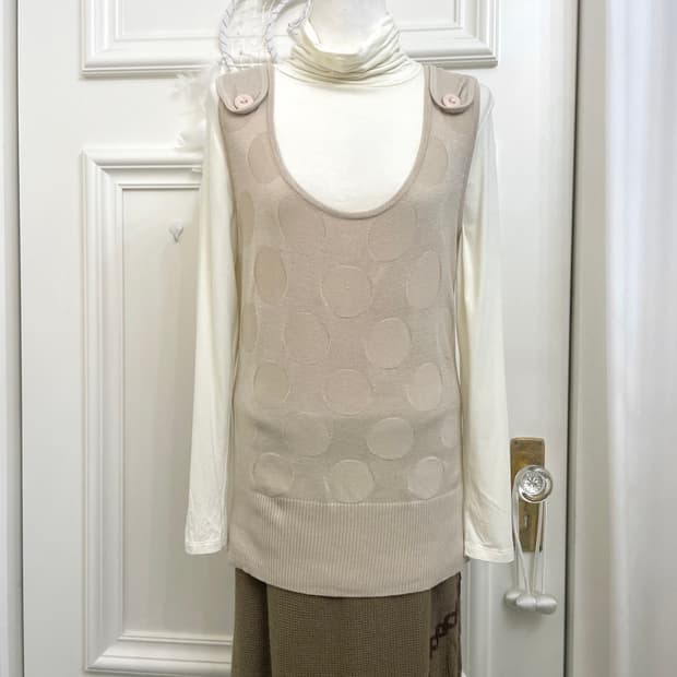 ivory shirring basic turtle neck top&bei