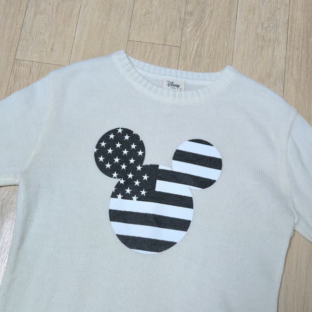 여성 디즈니 미키마우스 성조기 니트 아이보리
