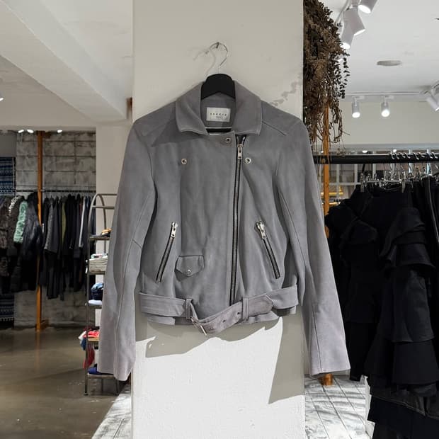 산드로 그레이 스웨이드 바이커 자켓