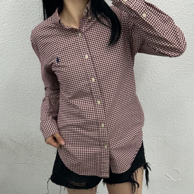 폴로 랄프로렌 네이비포니 와인체크 셔츠 M