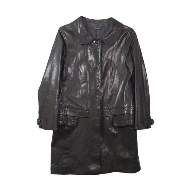 빈티지 블랙 레더 하프 코트 66