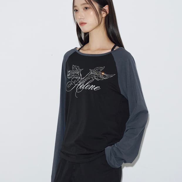 헬레네파리스 래글런 엔젤 레터링 롱 슬리브 그레이 블랙