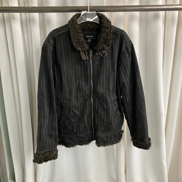 정글스톰 스트라이프 퍼 트리밍 데님 자켓 M