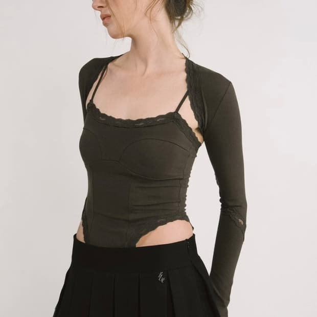 쓰리타임즈 에블린 레이스 탑 브라운 S