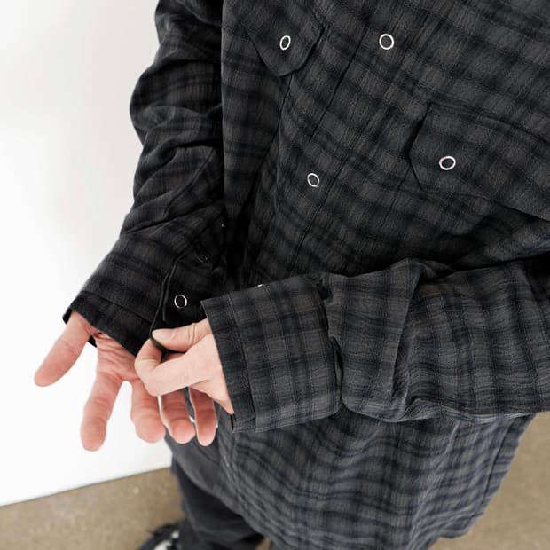 ETCE LAYERED CUFFS CHECK SHIRT (BLACK) L