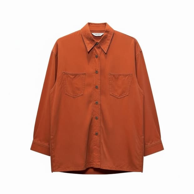 JPN VINTAGE 긴팔 셔츠 투포켓 스티치 디테일 브릭 오렌지