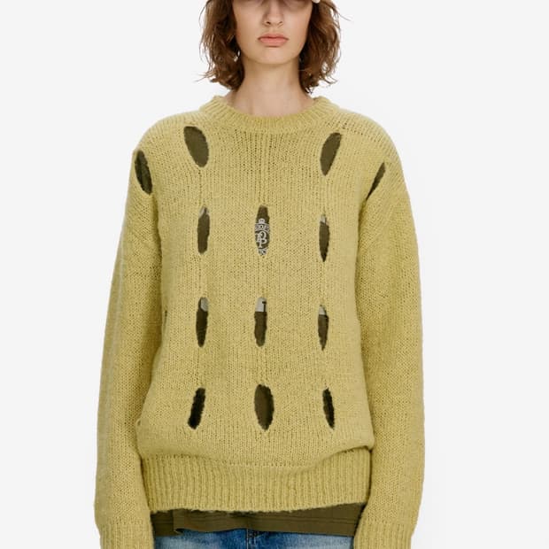 MOHAIR CUT OUT KNIT TOP YELLOWISH GREEN