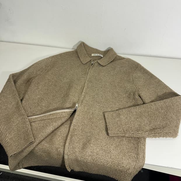 L 수아레 베이지 루즈핏 투웨이 카라넥 니트집업