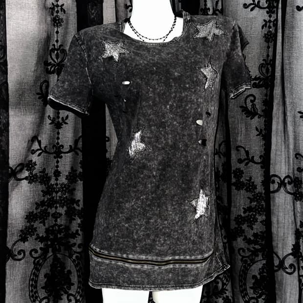 vintage charcoal star zipper top