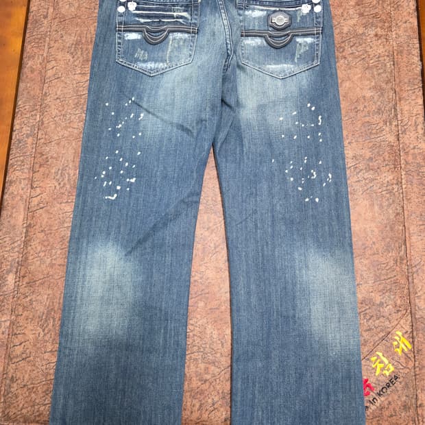 존 갈리아노 헤리티지 가죽 패치 워싱 데님 팬츠 32