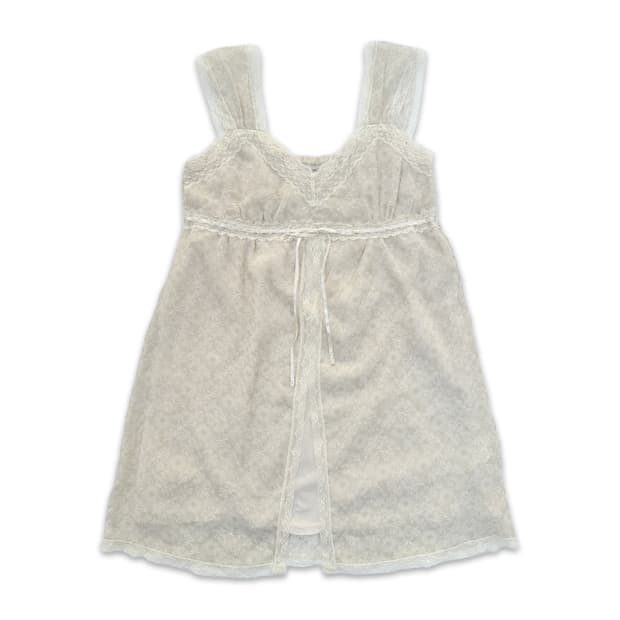 빈티지 아이보리 시스루 프릴 레이스 슬리브리스