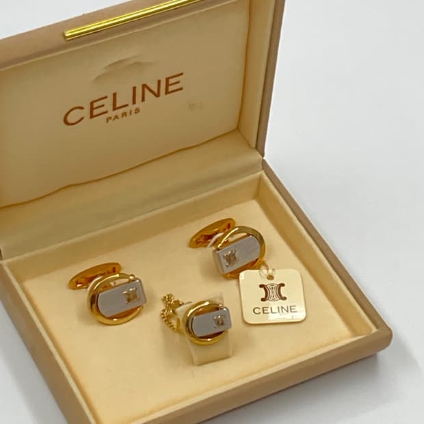 셀린느 넥타이핀(뱃찌형)+커프스링크 세트