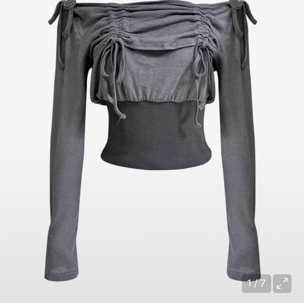 쎄쎄쎄 setsetset LAVIGNE 오프숄더 셔링탑 차콜 긴팔티셔츠