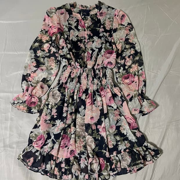 ✨vintage navy rose flower pattern dress✨