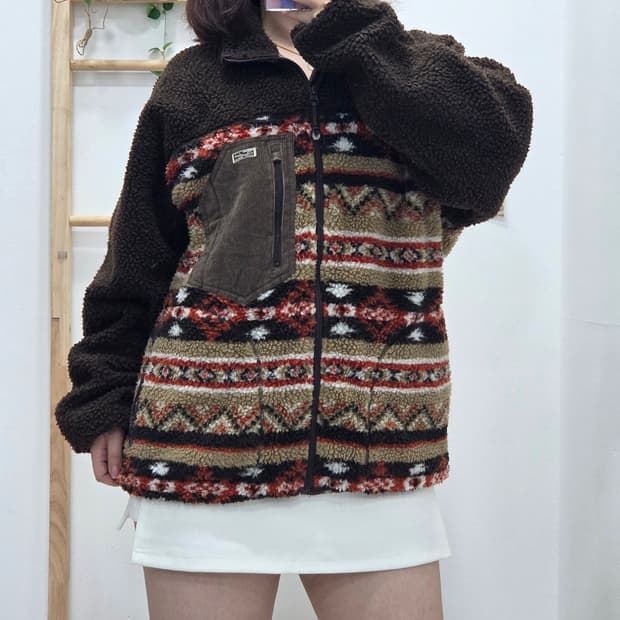 [프립]M/골든베어 후아유 에스닉 패턴 덤블 양털 플리스 집업 자켓