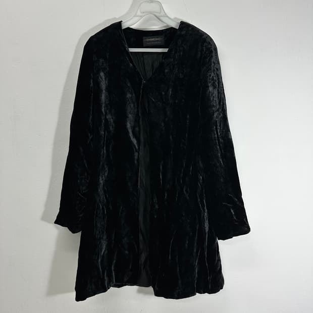 우먼M 타임 블랙 벨벳 롱 가디건