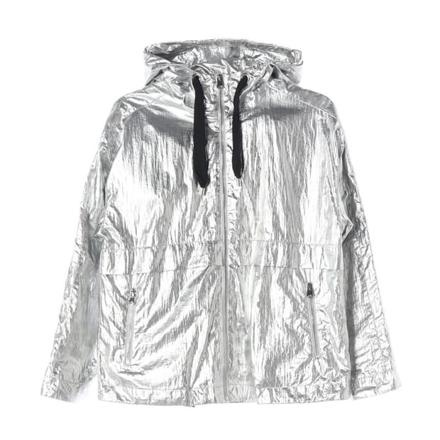 MAJE 실버 메탈릭 후드 바람막이 자켓 36
