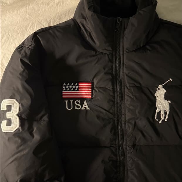 폴로 빅포니 성조기 패딩 블랙
