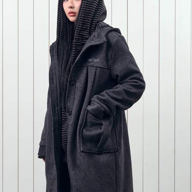 새상품) 애즈온 ALLO HOOD LONG COAT / CHARCOAL
