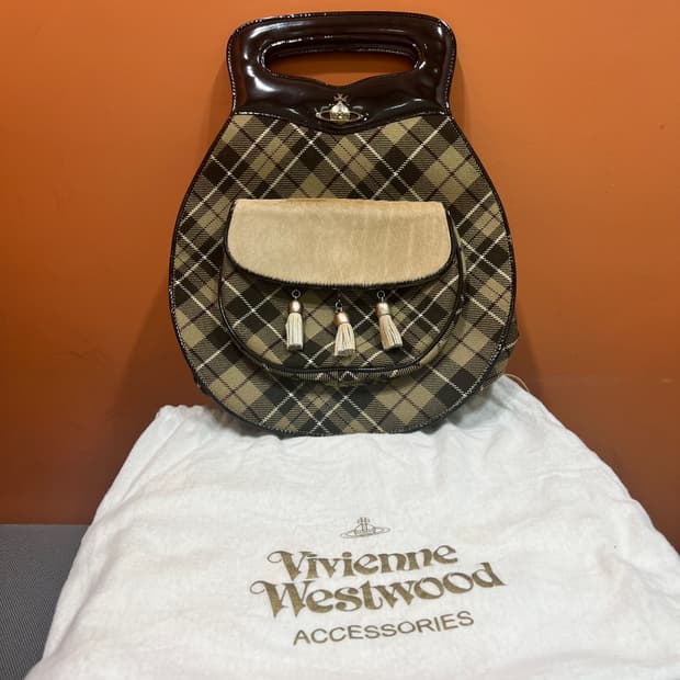 [정품] 비비안웨스트우드 타탄체크 캔버스 리얼 송치 토트백