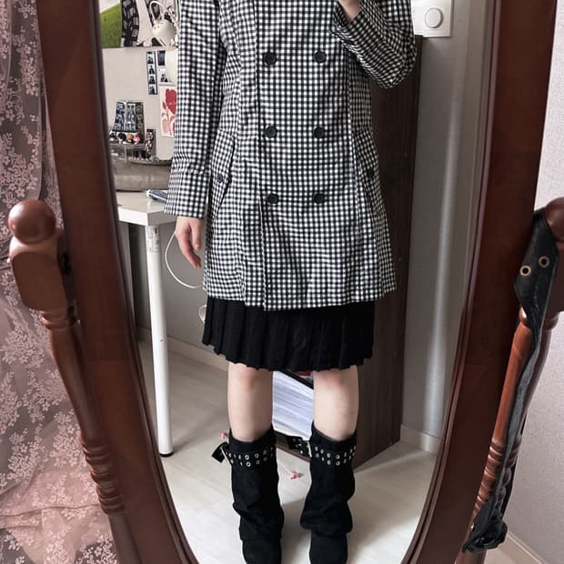 체크 더플 자켓