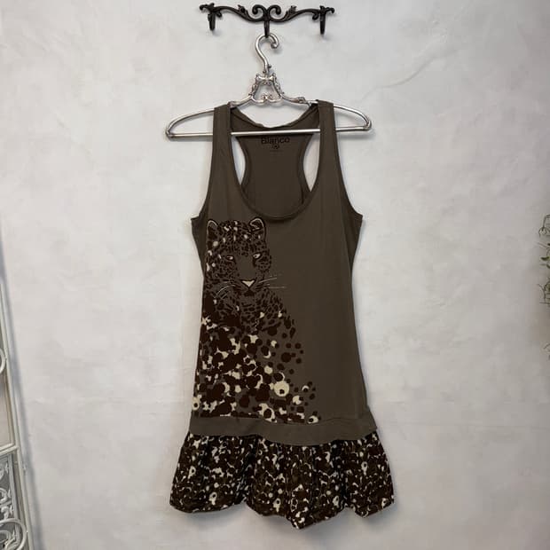 Khaki brown leopard layered midi ops