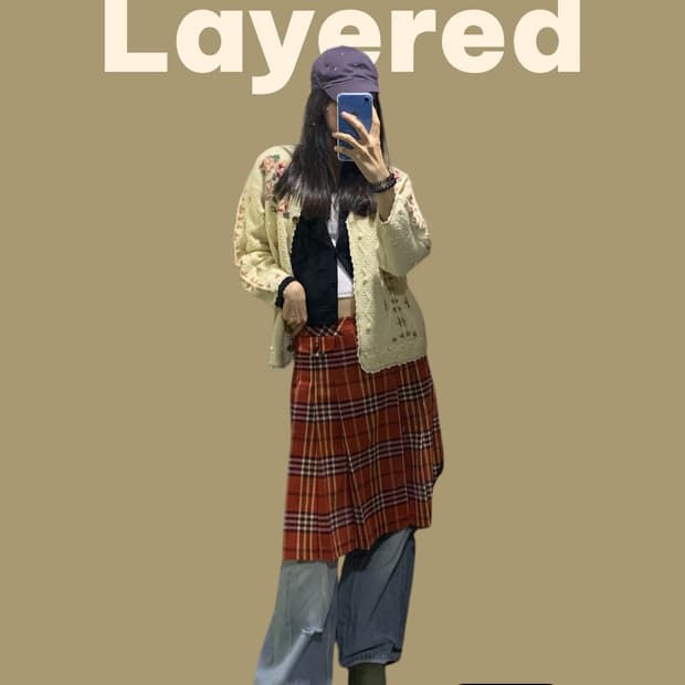 모리걸 빈티지 가디건 레이어드 체크스커트 세트