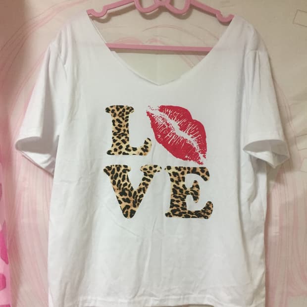 LOVE 호피 갸루깔 오프숄더 반팔