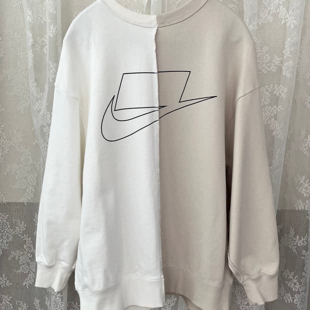 L) 나이키 스우시 반반 맨투맨 집업 NSW 플리스 크루탑