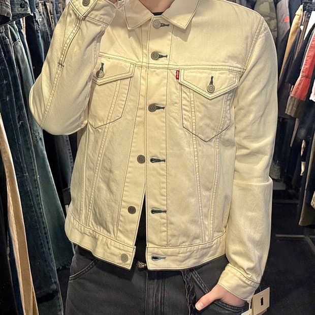 리바이스 화이트 흰색 데님 트러커 청 자켓 M 95 캘리포니아 독수리