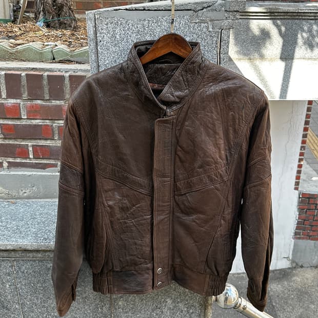 90s 빈티지 브라운 레더 블루종 자켓
