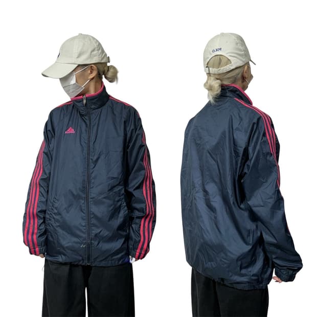 아디다스 네이비 핑크 삼선 바람막이 자켓 L