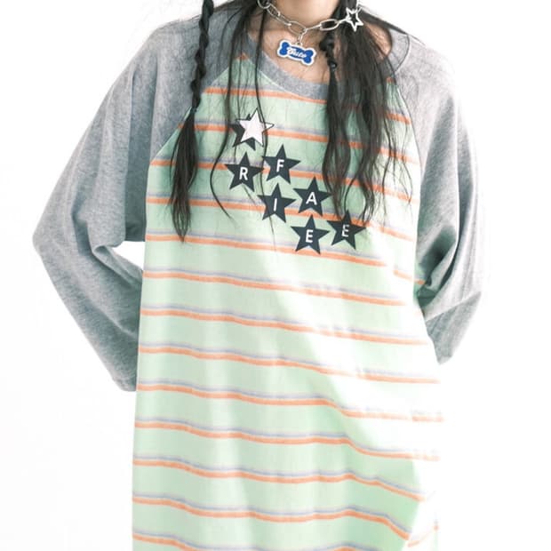 샵페어리 레인보우 레글런 티셔츠 민트 래글런